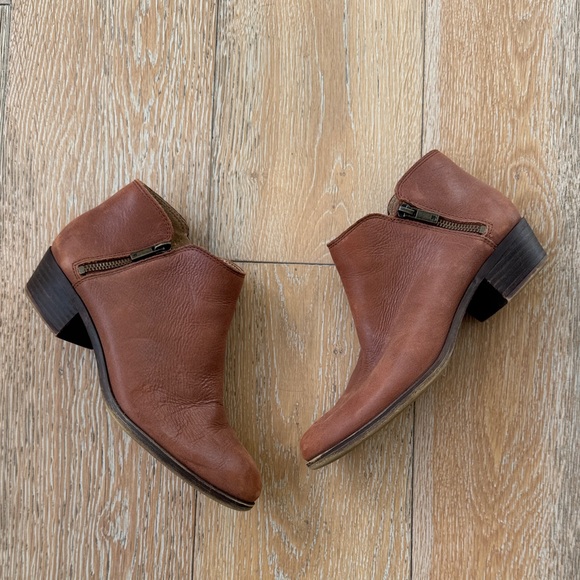 Lucky Brand Shoes - Lucky Brand Burklee Brown Leather Ankle Boots Side Zip Size 8